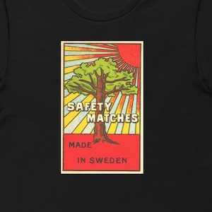 Matchbox label Design - Beautiful Tree with colorful sun rays. Matchbox Made In Sweden Unisex T-shirt. FREE SHIPPING