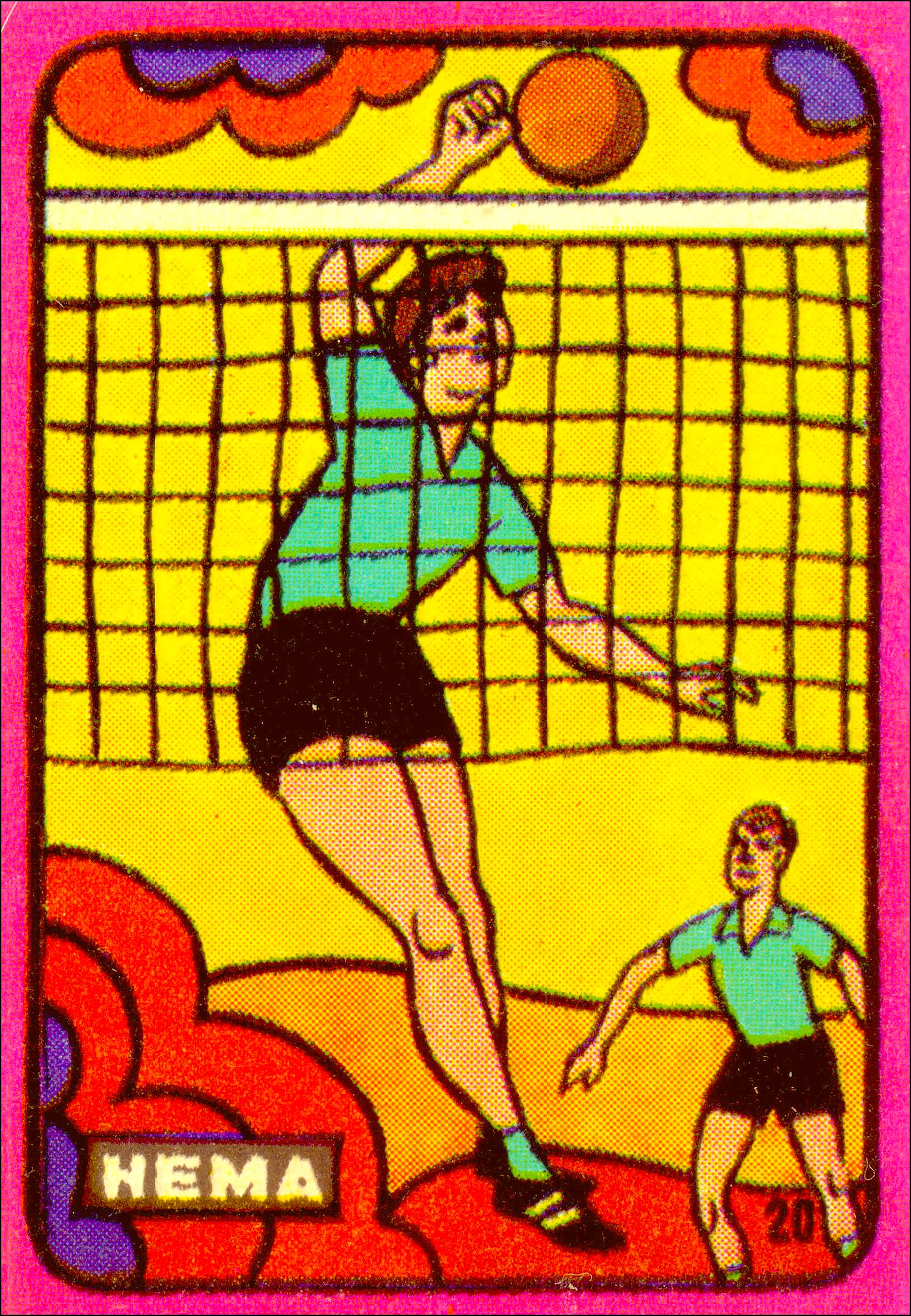 Matchbox Label Design Fun Bright Popart Style With Woman Volleyball