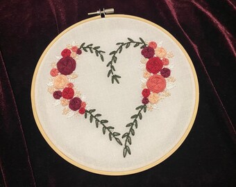 VALENTINES HEART Embroidery on 7" Wood Hoop | Handmade Finished Embroidery, Wall Art, Wall Decor, Home Decor, Valentine's Day Gift, Love