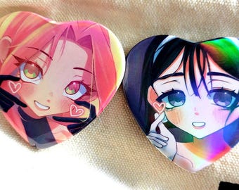 ALNST Alien Stage Mizi x Sua Holographic Heart-Shaped Metal Pinback Buttons