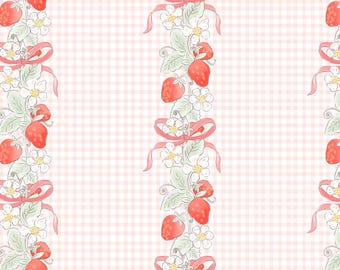 Strawberries and Bows with Gingham Background Seamless Pattern - Fabric, Paper, Gift Wrapping