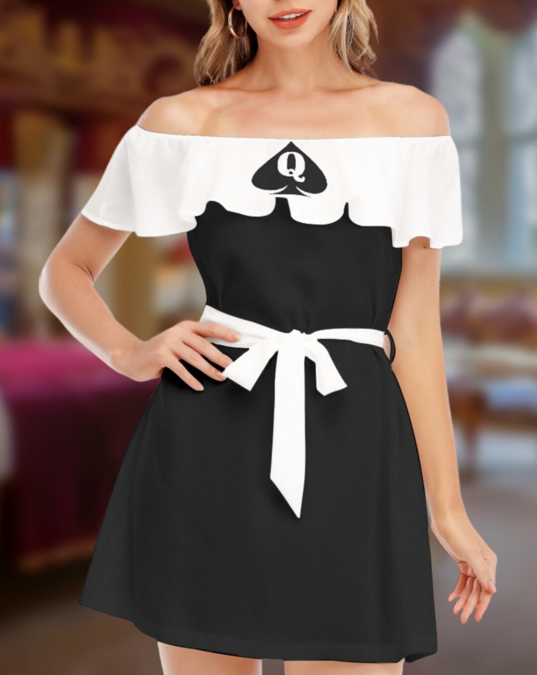 Queen Of Spades Maid Off Shoulder Dress With Ruffle Slut Clothing Cuckolding Hotwife Dress