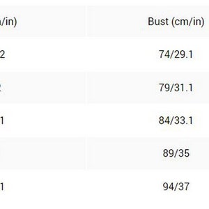May include: Size chart showing measurements in inches and centimeters for a garment. The chart includes sizes S, M, L, XL, and 2XL, with corresponding bust, waist, and length measurements.