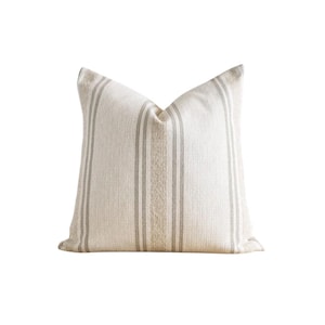 Striped Pillow | Casual Pillow Cover | Neutral Pillow Cover | White Taupe Sand Cushion | Modern Decor | Neutral Decor | Designer - CHARLOTTE