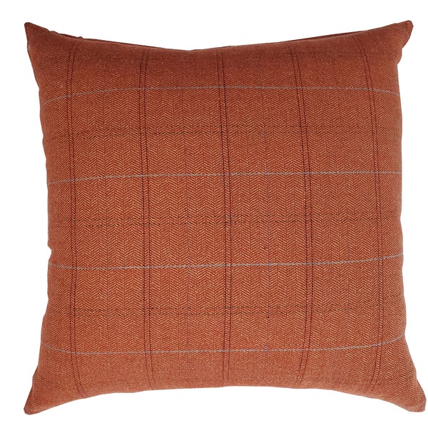 Rust red plaid pillow cover | Wool herringbone decorative pillow | Windowpane woven cushion cover | CRISTO