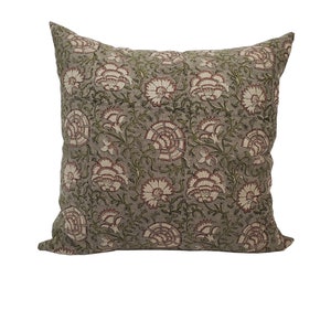 Copricuscino floreale grigio con stampa a blocchi / Copricuscino con rosa in lino / Copricuscino decorativo grigio lilla / GRACE
