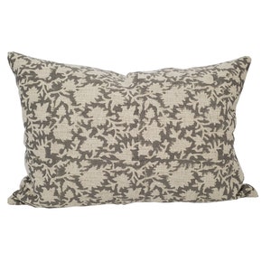 Grey floral pillow cover | Designer linen cushion cover | hand block print decorative pillow cover | HOLLACE