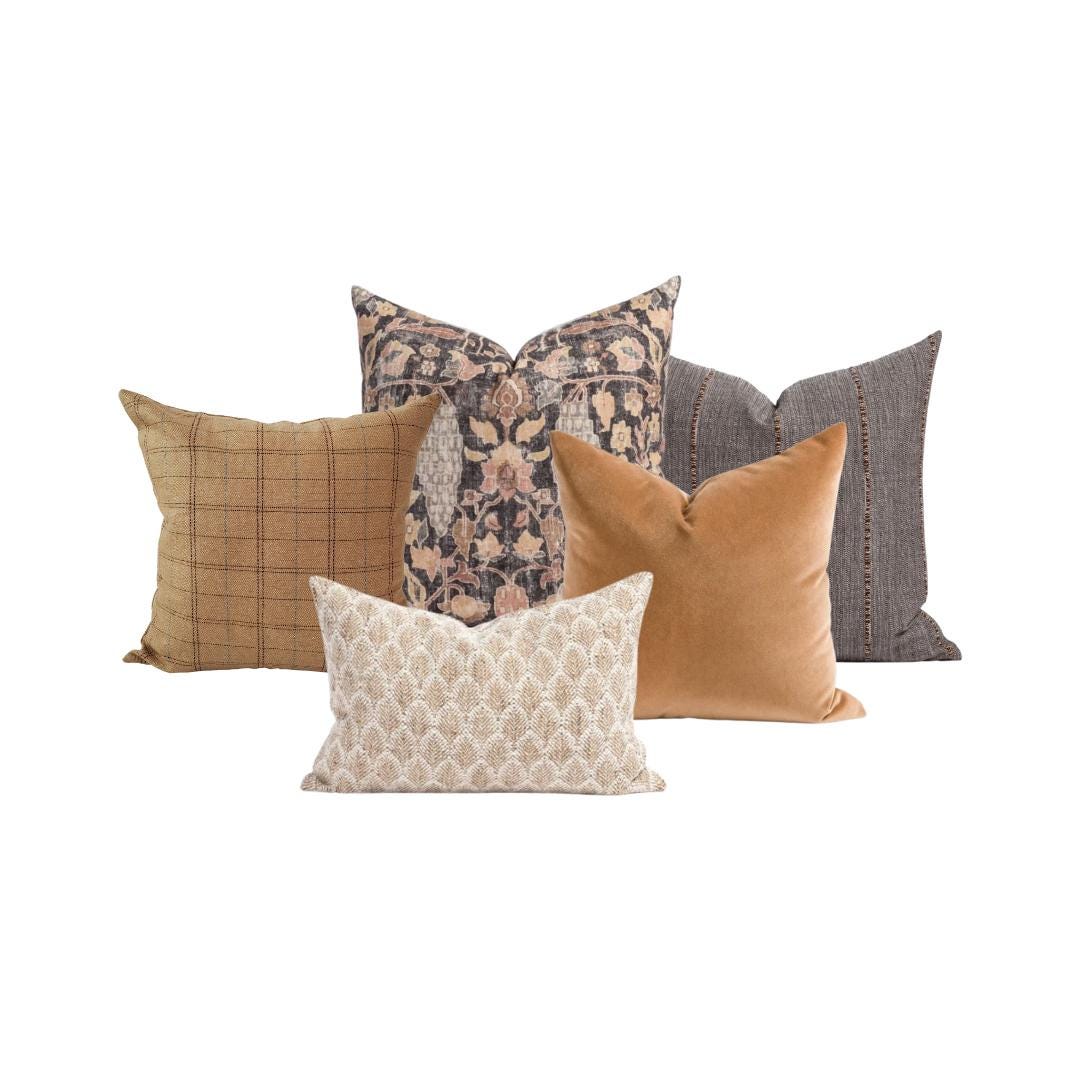 Throw Pillow Combination Set, Brown Natural Fall, Plaid Pillow