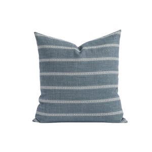 Chambray Blue Striped Pillow Cover | Soft Chenille Banded Stripe Cushion | Casual Modern Throw Pillow | BALDWIN