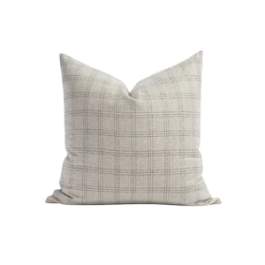 Grijze wollen ruit geruite kussensloop | Klassieke op herenkleding geïnspireerde kussenhoes | XANDER