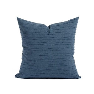 Navy Blue Stripe Pillow Cover | Textured Throw Cushion in Faded Coastal Style | Cozy Sofa Backer Pillow | MARISOL