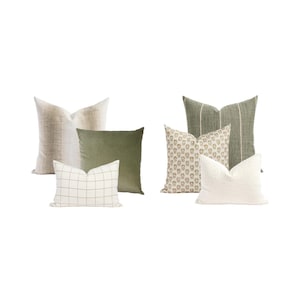 Dekokissen-Kombinations-Set, grün braun neutral natürlich, Übergangskissen, kariertes modernes geometrisches Kissen-Set | Kombi Nr. 603