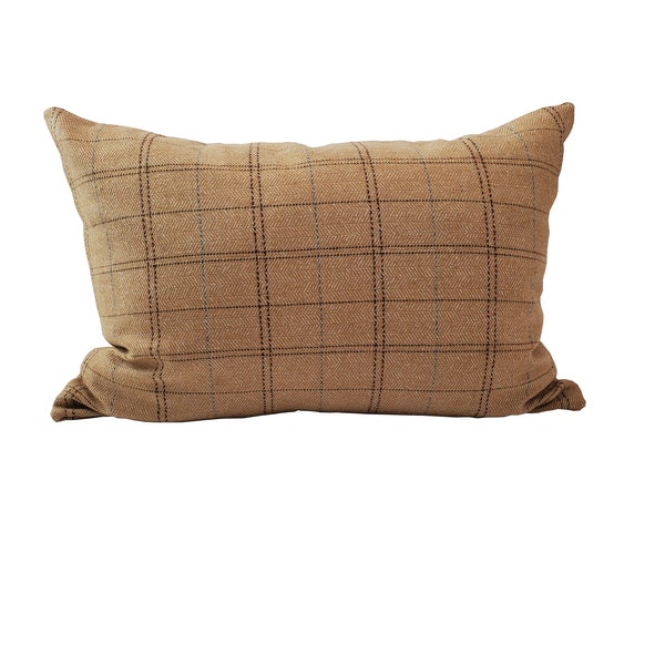 Brown tan plaid windowpane pillow cover | Caramel brown cushion | Butterscotch wool herringbone decorative cover | BLYTHE