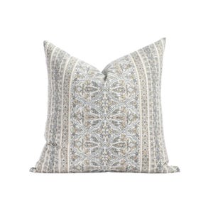 Blue Beige Floral Pillow | Gray Modern Botanical Pillow Cover | Tan Light Blue Gray Pillow | Neutral Throw Cushion | Minimalist | NATALEE