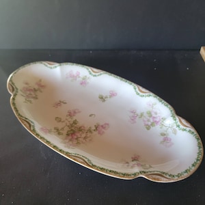 Haviland Limoges, Double Gold, pink roses, serving dish 14x7