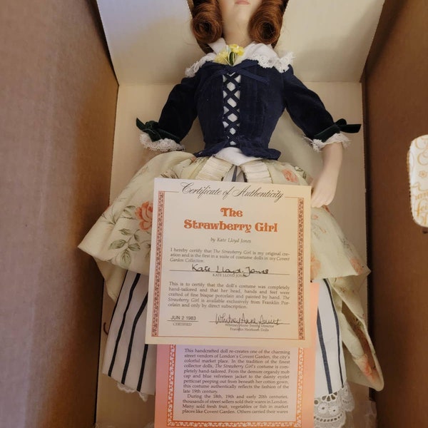 FRANKLIN HEIRLOOM DOLLS: The Strawberry Girl 1983 15" porcelain Kate Llyod Jones