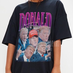 ドナルド・トランプ シャツ、ドナルド・トランプ オマージュ T シャツ、ビンテージ トランプ ファン グッズ レトロ 90 年代、トランプ大統領支持者、アメリカを再び偉大に