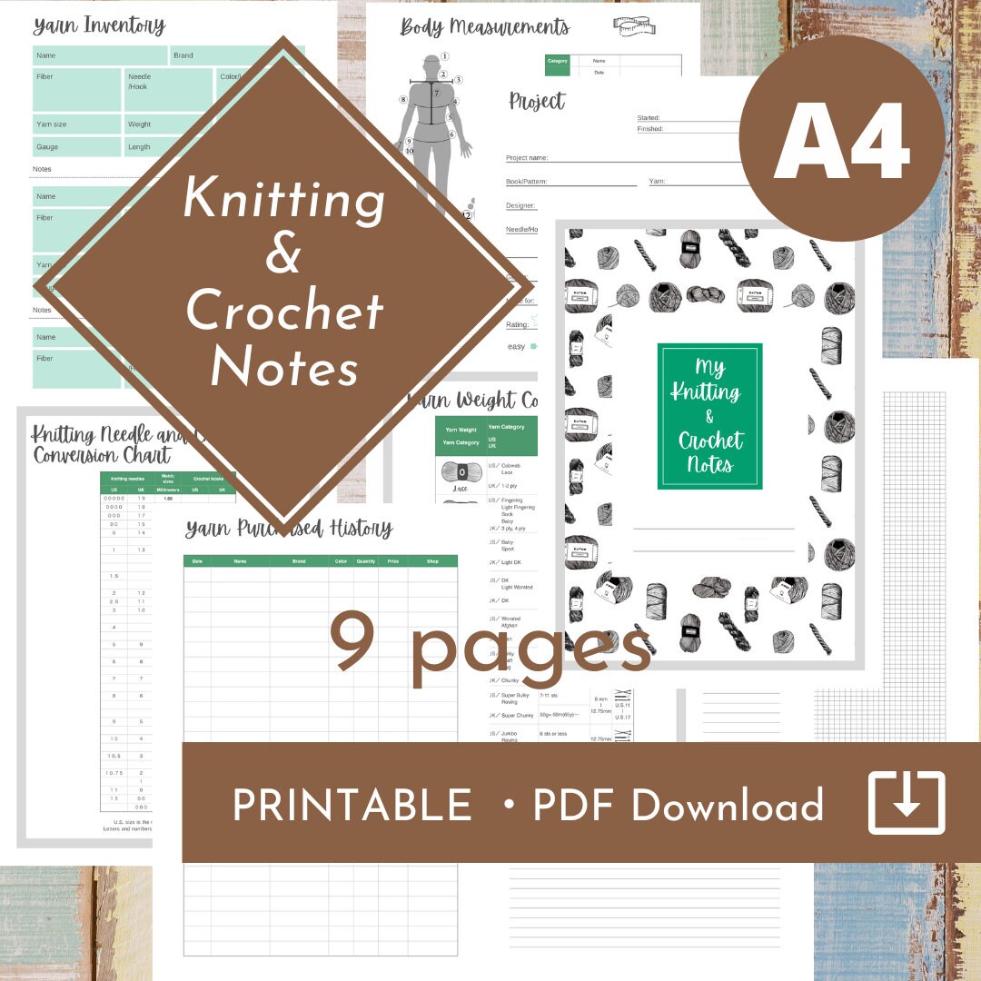 Knitting Notes/ Crochet Notes/ Planner/ Journal/ Printable / PDF File ...