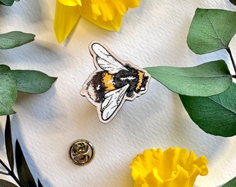 Pin Badge - Bumble Bee Wooden Pin Badge