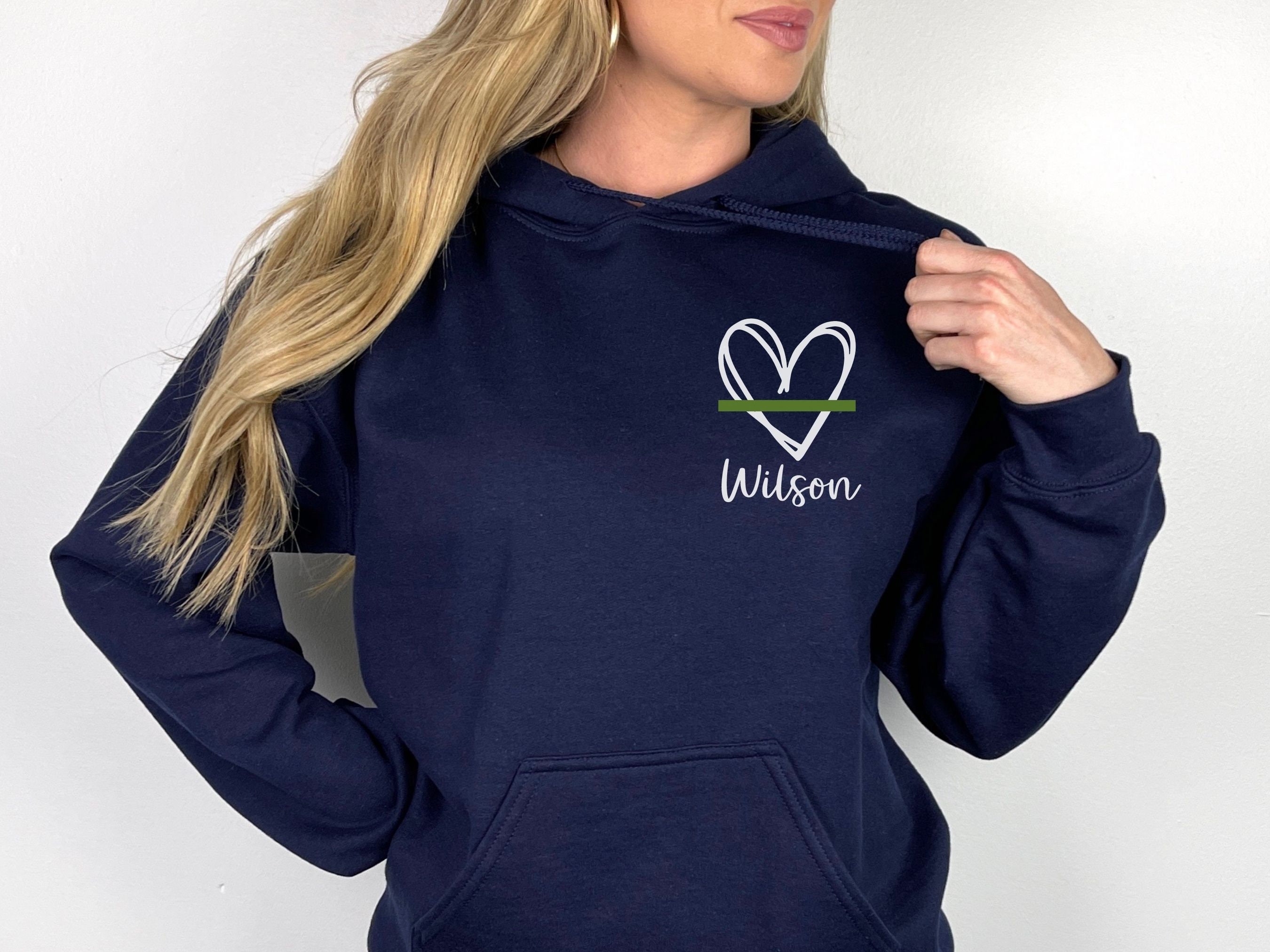 Personalized Thin Green Line Heart Hoodie Sweatshirt, Custom Name, Military Girlfriend, Army Wife Gift, Military Mom, Soldier Homecoming