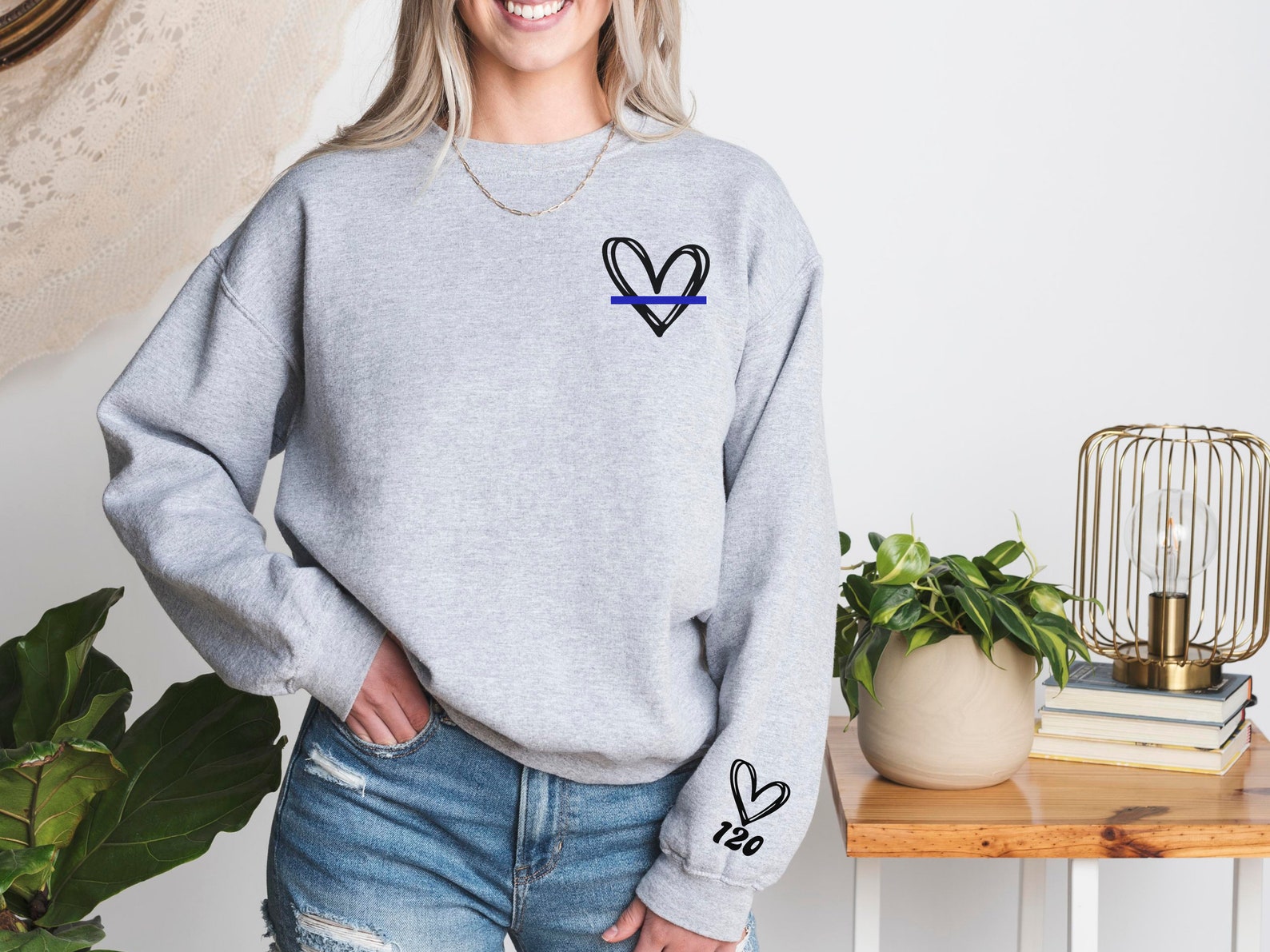 Police Wife Sweatshirt With Blue Line Heart Personalized - Etsy
