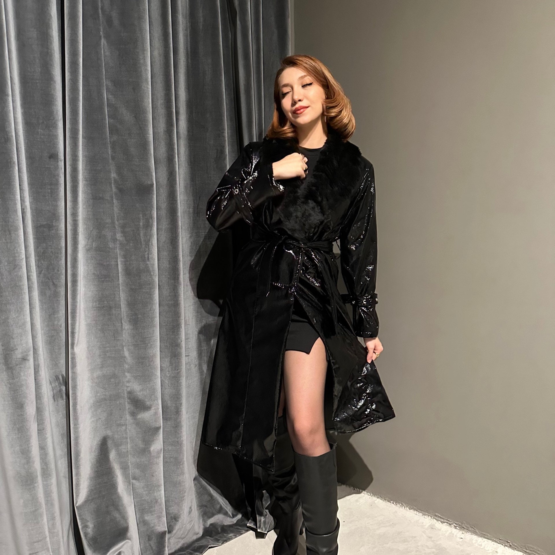 Patent coat black best sale