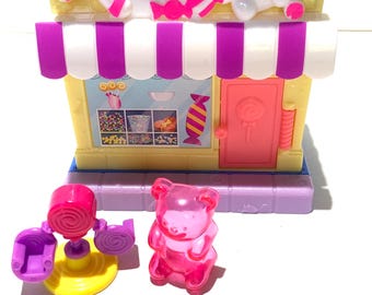 Polly Pocket Pollyville Candy shop / collection / Vintage set / with carousel, furniture and large gummy bear. Everything intact & working!