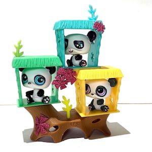 Littlest Pet Shop LPS #89 , #90 , 1413 Panda Petriplets | Hasbro | Collector Vintage Toys | panda pet triplets stand / Birthday gift Girl