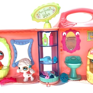 Littlest Pet Shop Purrfection Salon 2005  Retired / Hair salon + 3 Pets o.a. Poodle 730 / Hasbro Toys / Birthday gift Girl / Animal Lover