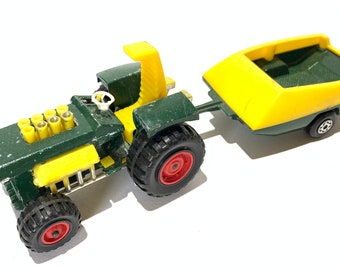 Matchbox Super Kings K3 Tractor + Trailer - diecast 1/43 - Green/Yellow - RARE ! Made in England