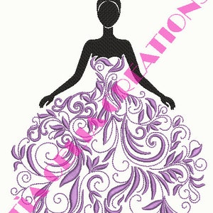 Pattern embroidery machine Silhouette Woman Princess Dress Color