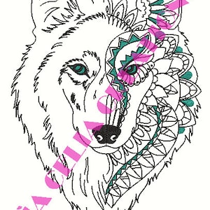 Patroon borduurmachine Wolf Mandala Color