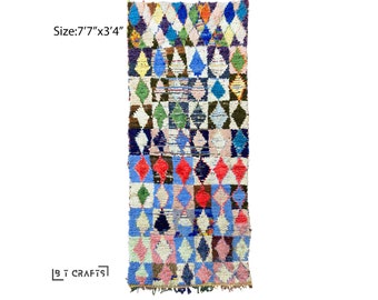 Diamond vintage 3x8 runner rugs, Moroccan colorful rug runner.