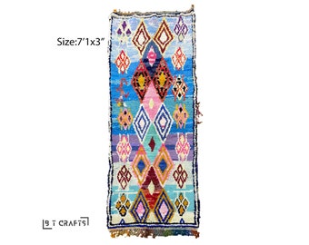 3x7 Moroccan area rug, vintage colorful rug.