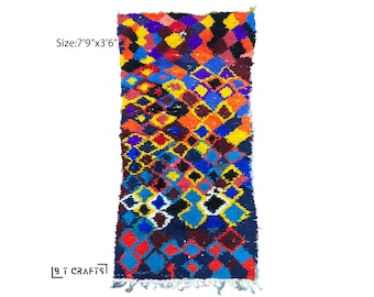 4x8 Moroccan diamond rug, colorful vintage rugs.