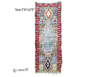 Vintage colorful 3x8 runner rug, Moroccan faded rug runner.