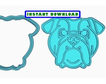 Bulldog Face Cookie Cutter - 3"x2.5" - Instant Download - Digital Only - 3D Files .stl .obj .mtl