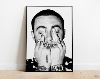 Mac Miller Rapper Hip Hop Music Singer Star Black White Poster HD Printed Canvas 