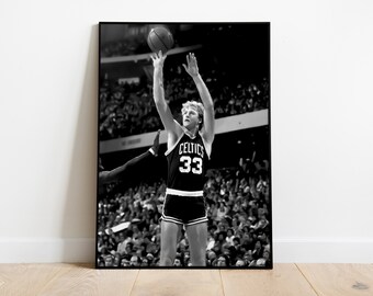 Póster de tiro de Larry Bird, blanco y negro, impresión de baloncesto, póster deportivo, decoración de sala de juegos, lienzo, arte de pared imprimible, descarga digital