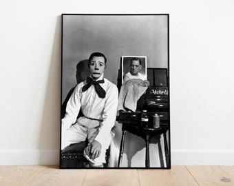 Buster Keaton Vintage Poster, Blanco y negro, Roaring 20S, Arte de pared imprimible, Decoración de Hollywood antiguo, Cartel de película retro, Descarga digital