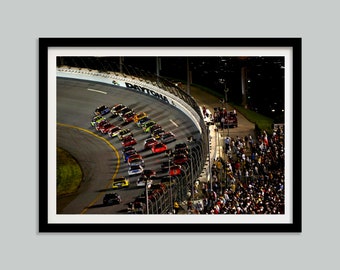 Cartel de pista de carreras de autos Nascar, blanco y negro, arte de pared, circuito internacional de Daytona, cartel de Daytona 500, decoración deportiva, descarga instantánea