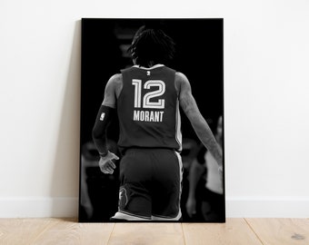 Póster de Ja Morant, arte de pared de baloncesto, blanco y negro, impresión de Ja Morant, lienzo de Ja Morant, regalos de baloncesto, decoración deportiva, descarga instantánea