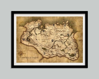 Skyrim Map Print, The Elder Scrolls Map, Map of Tamriel, Vintage Wall Art, Province Of Skyrim Poster, Game Art Map, Game Poster Gift, Canvas