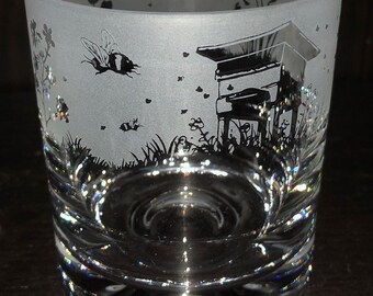 Bees | Whisky Whiskey Tumbler | Engraved | Gift | Present | Animo Glass | Milford Collection