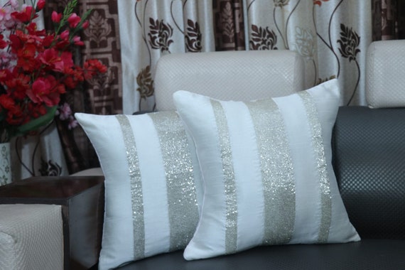 White Pillow Covers Home Decor Beaded Cushion Covers Decorative Handmade Pillowcase White Throw Cushion Covers 16x16 18x18 20x20 Set of 1 Etsy