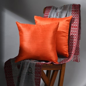 Orange Art Silk Pillow Cover: Solid Decorative Throw Pillow