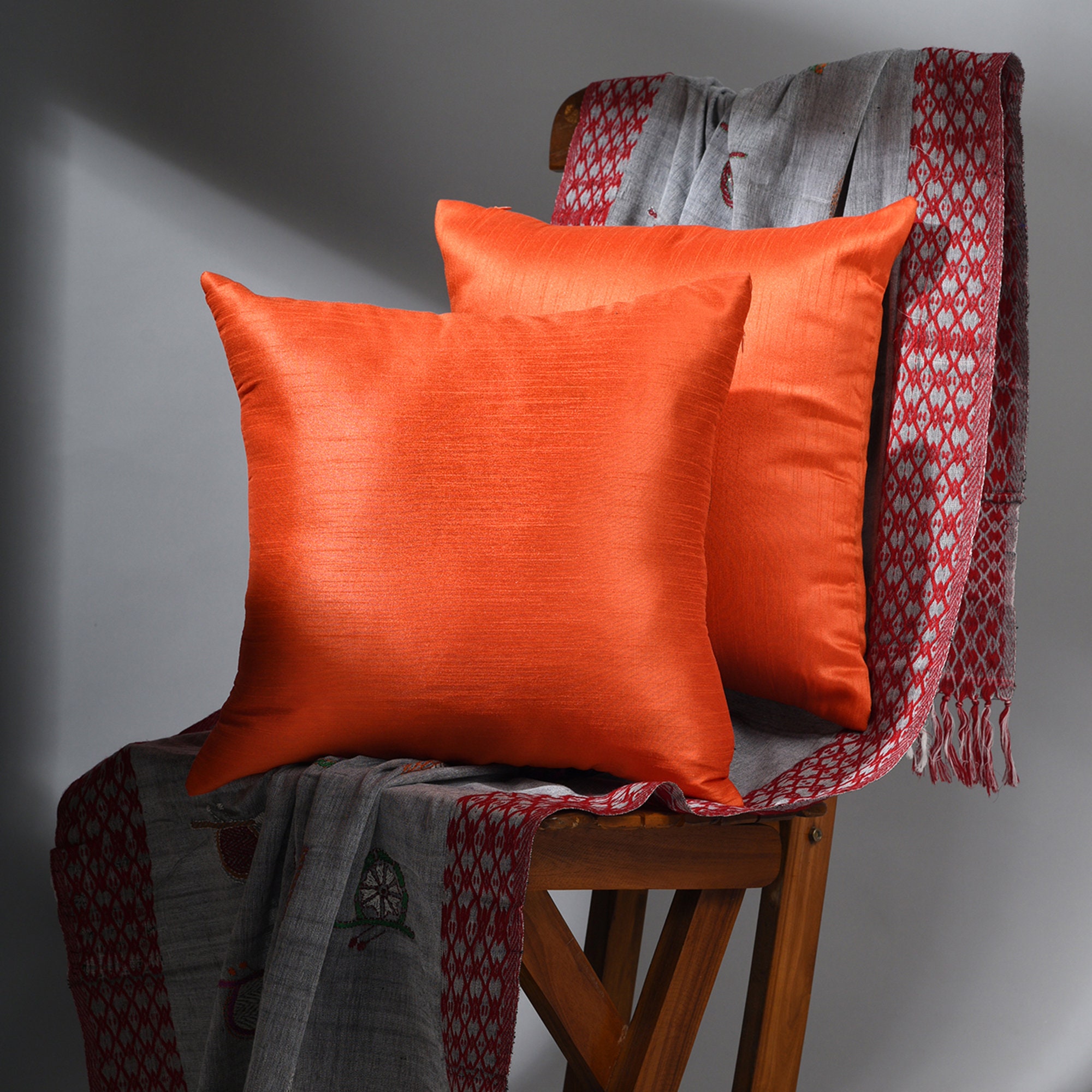 Set of 2 Textured Throw Pillow Covers 18x18 inch Orange with