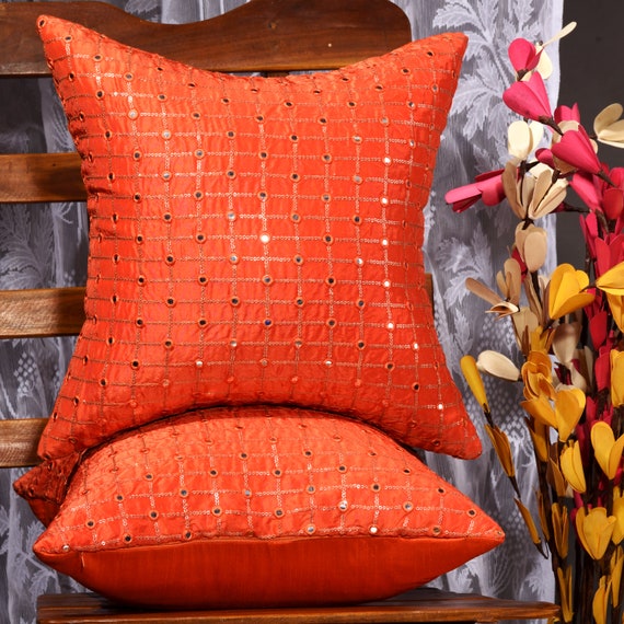 Orange Pillow Cover Silk Cushion Covers 2pc Handmade Sofa Pillow Cover 12x12 14x14 16x16 18x18 20x20 22x22 24x24 26x26 All Sizes Available Etsy