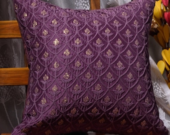 Embroidered Purple Pillow Cover: Decorative Cushion, Set of 2