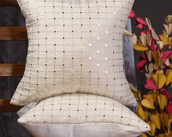 White Mirror Embroidered Pillow Cover: Decorative Cushion Sham (Set of 2)